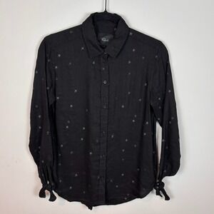 Rails Black Embroidered Star Pattern Knot Sleeve Button up Top Womens XS Classic